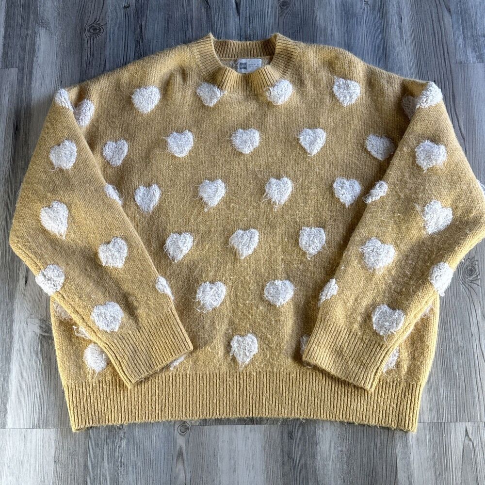 Look By M New York Boutique Pullover Indie Chic Crewneck Heart Sweater One Size